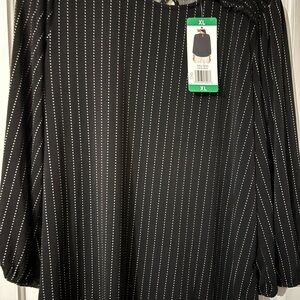 Adrianna Papell Black Blouse with White Pinstripes